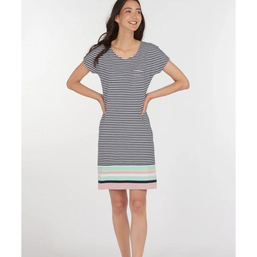 Barbour Harewood Striped T-Shirt Dress Size 4 Navy Gray Cotton Casual